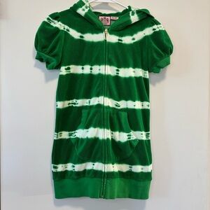 Vintage Y2K Juicy Couture Velour Green Tie Dye Hooded Zip Up Dress Girl Size 12